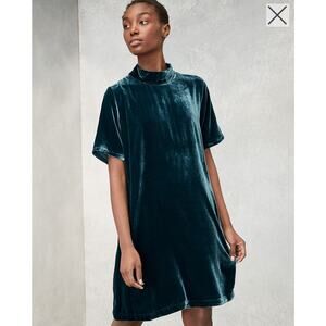 Eileen Fisher Pine Green Velvet Tie Back Shift Dress Size X-Small